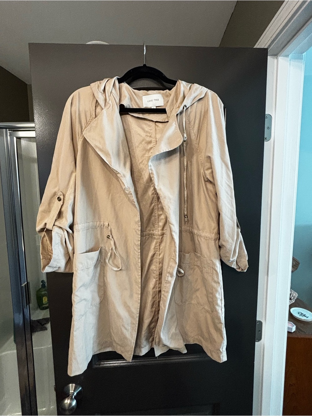 Love Tree Lightweight Hooded Trench Coat in Tan